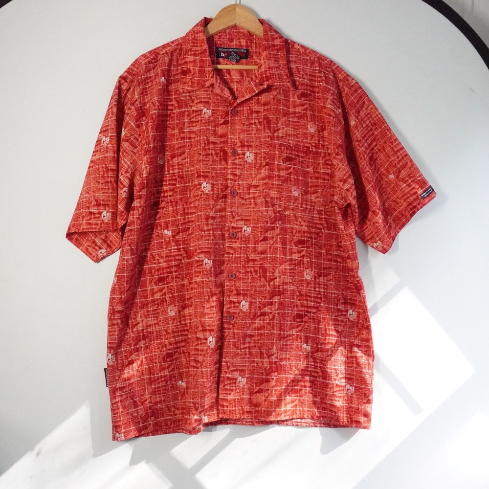 Vtg Southpole Button Up Shirt Logo Geometric Print Short Sleeve Casual Top Red L